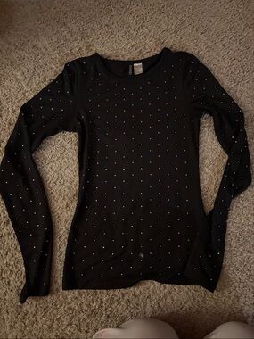 Divided Black Long-Sleeve Studded Crewneck
